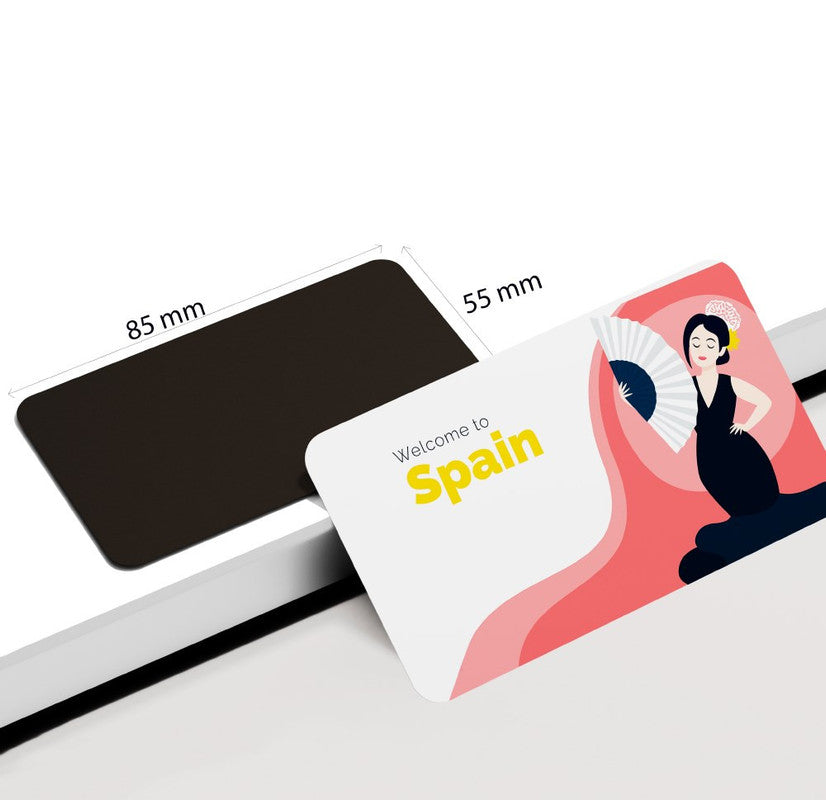 dhcrafts Rectangular Rubber Fridge Magnet / Magnetic Card Multicolor Spain Design Pack of 1 (8.6cm x 5.4cm)